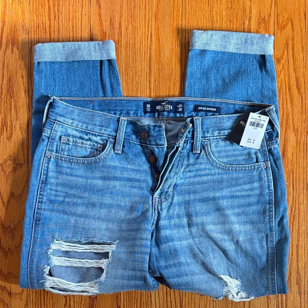 Hollister Women's Light Blue Ripped Boyfriend Jeans